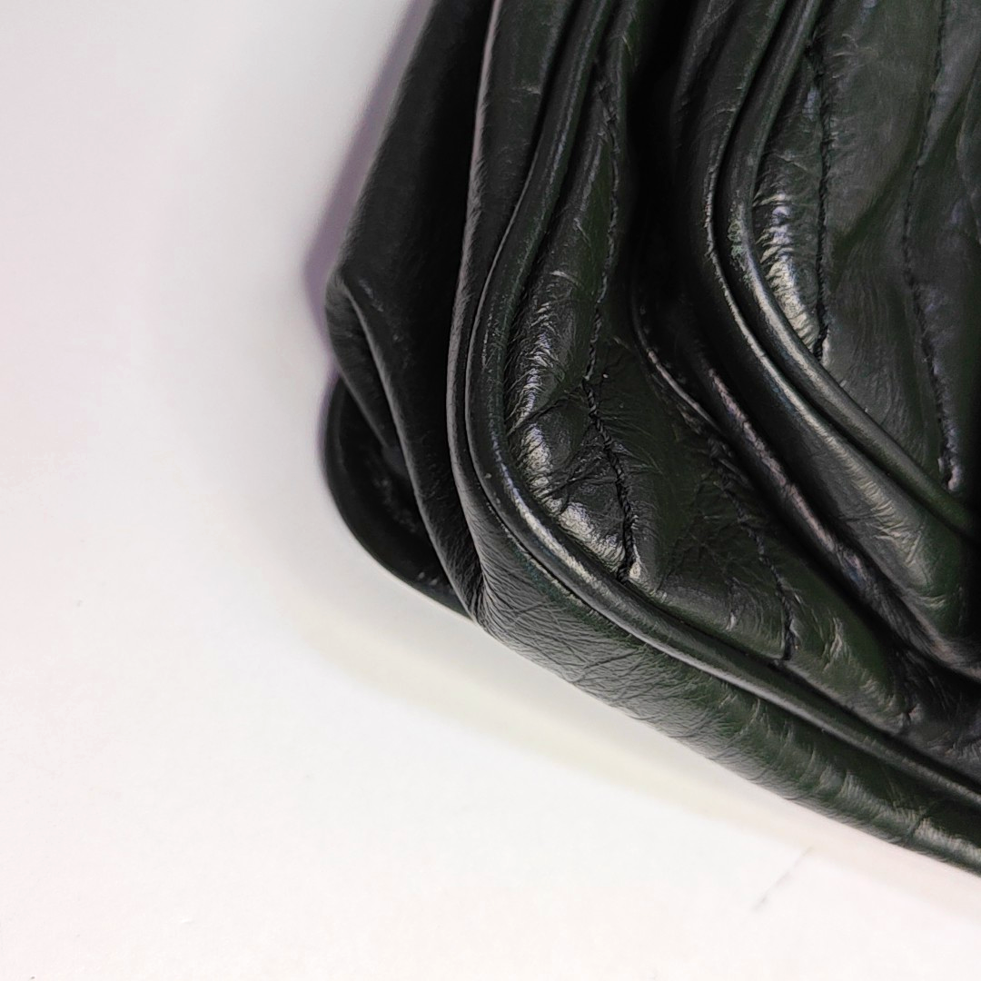 YSL NIKI Medium Size Dark Green Calf Leather V-Stitch Crinkle Single Shoulder Bag Crossbody Bag Black Hardware-(SKU)-961734723