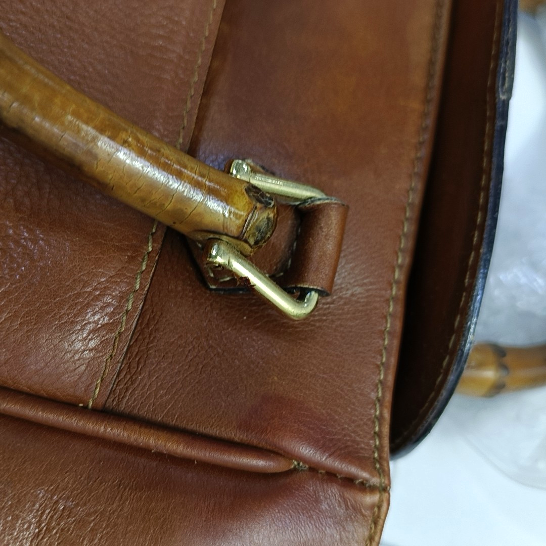 GUCCI Bamboo 1947 Brown cowhide bamboo handle handbag Golden hardware-(SKU)-945614292