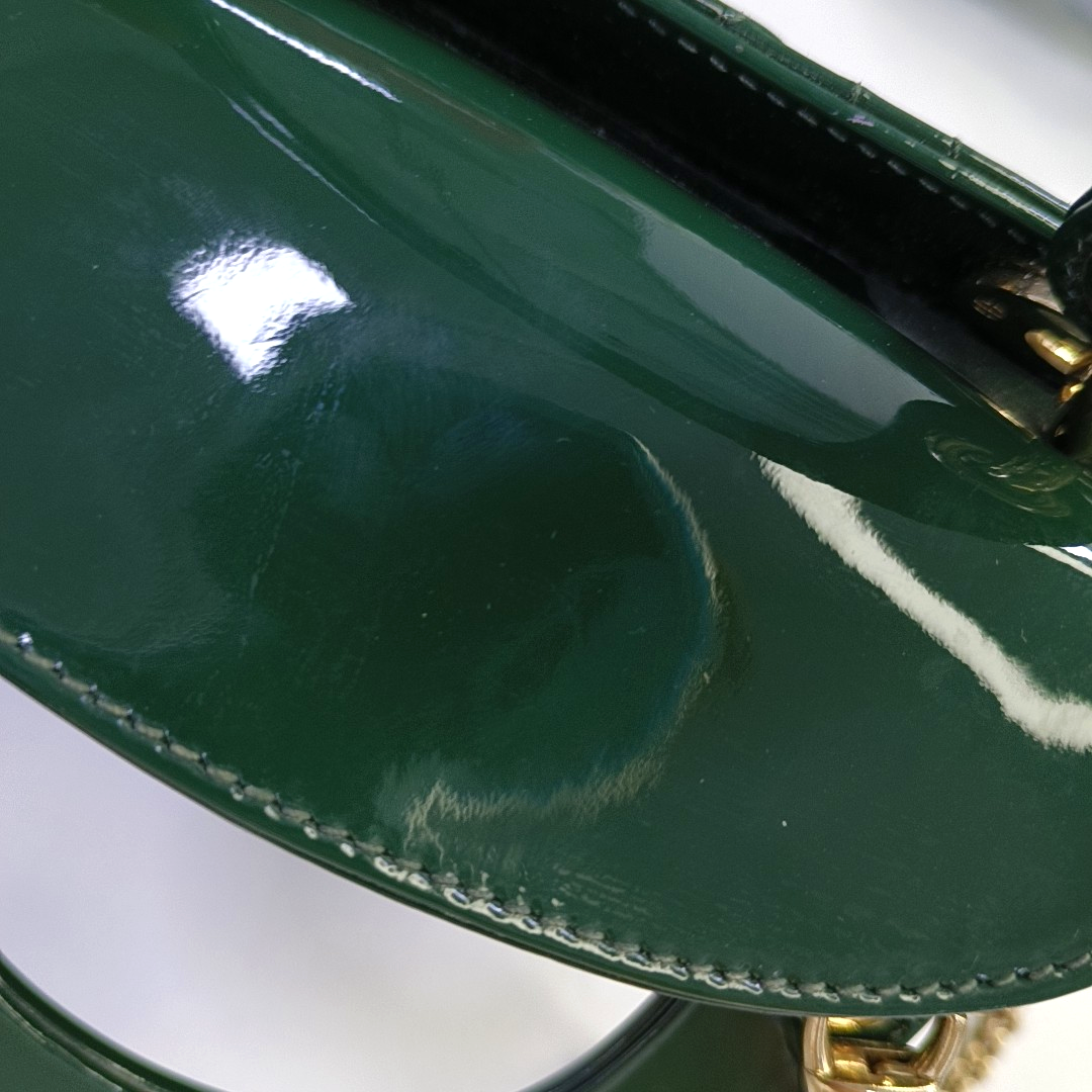 DIOR Lady Dior Mini Dark Green Patent Lamb Skin Quilted Diaper Bag 3-Compartment Shoulder Bag Tote Bag Crossbody Bag Golden Hardware Removable Strap-(SKU)-947300557