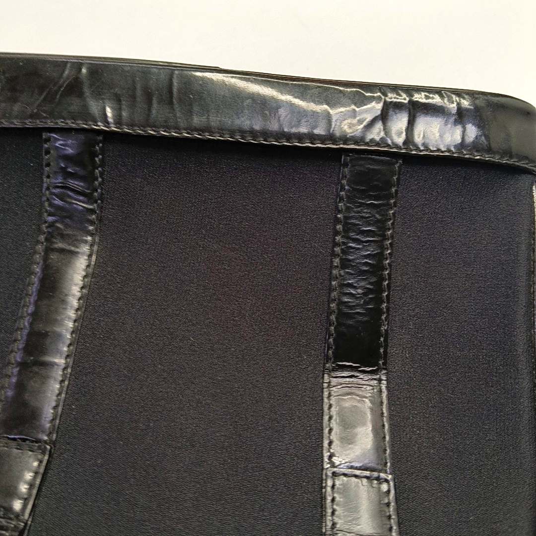 GUCCI Black Fabric Bamboo Handle Handbag Silver Hardware-(SKU)-945627916