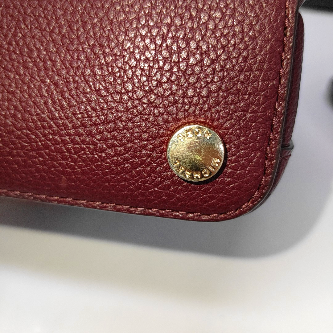 MICHAEL KORS Mercer Burgundy Cowhide Studs Handbag Single Shoulder Bag Crossbody Bag Golden hardware-(SKU)-14232692