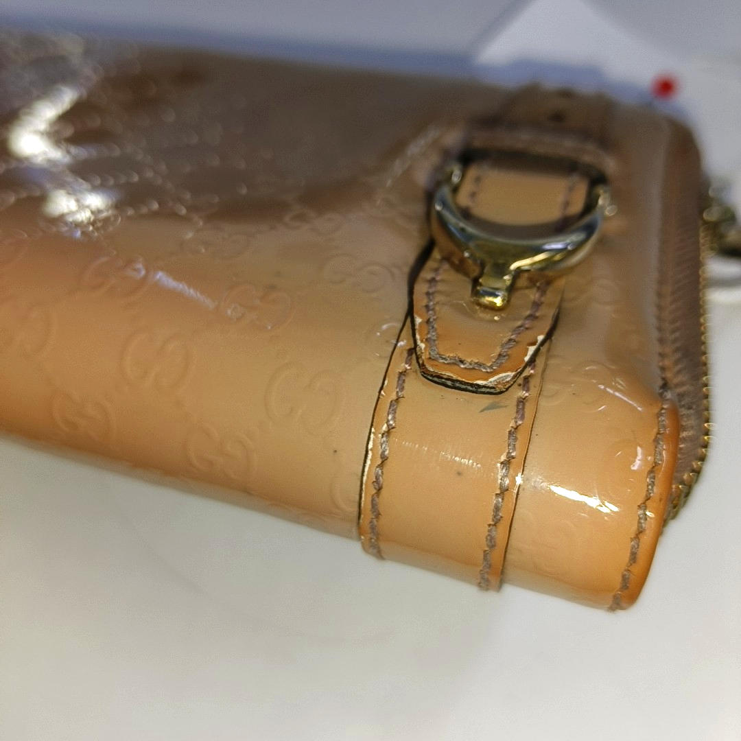 GUCCI Microguccissima Nude Pink Patent Leather Monogrammed Quilted Wallet Golden hardware-(SKU)-937604188