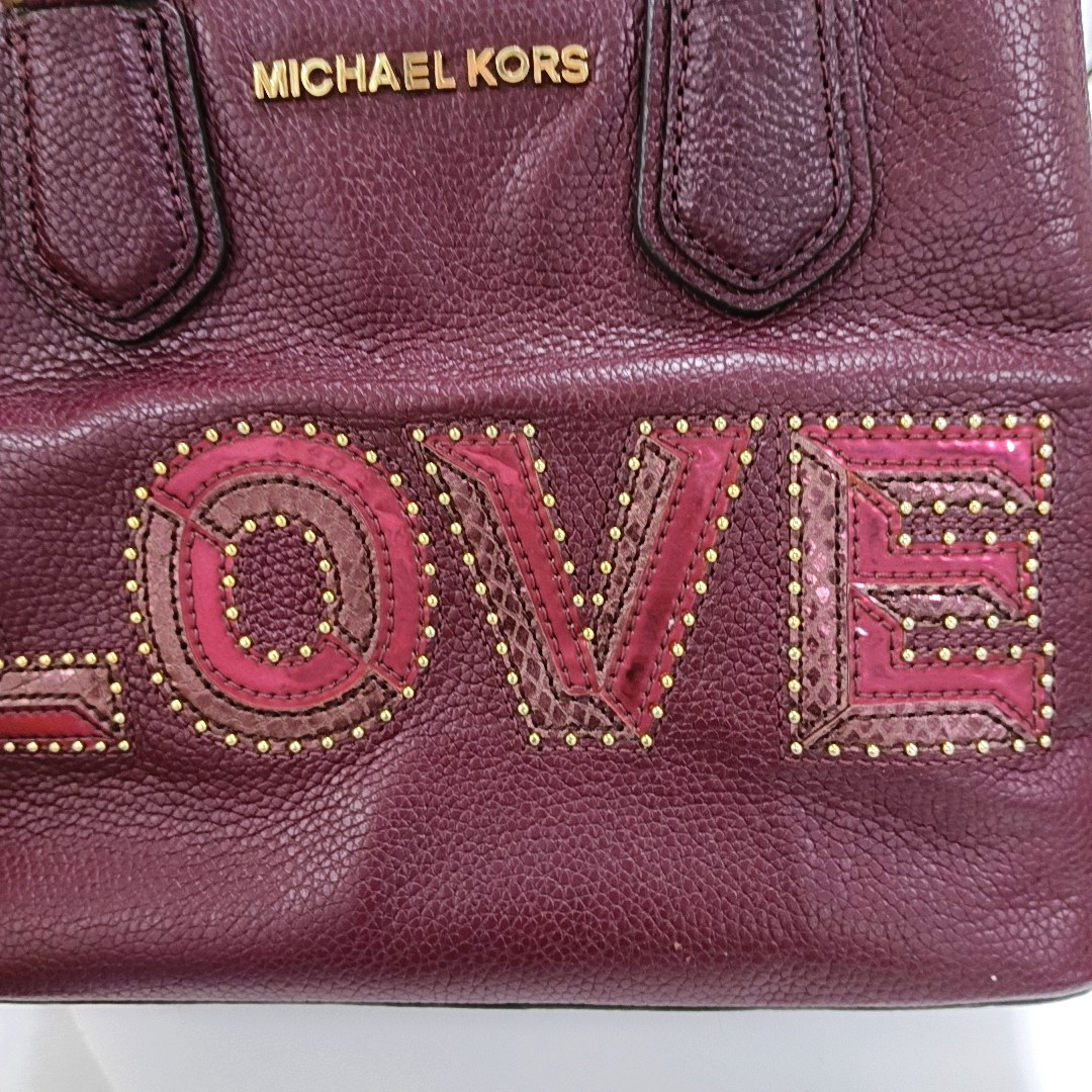 MICHAEL KORS Mercer Burgundy Cowhide Studs Handbag Single Shoulder Bag Crossbody Bag Golden hardware-(SKU)-14232692