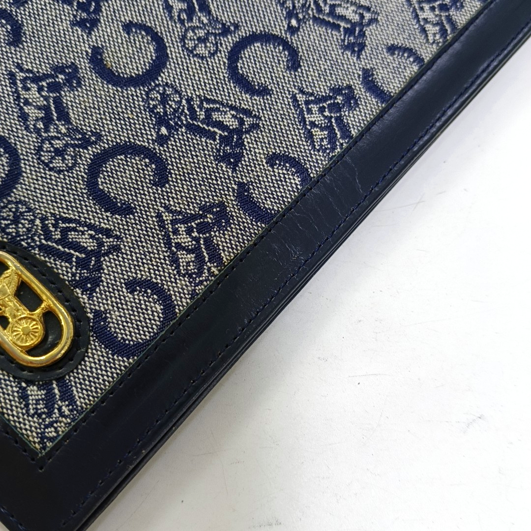 CELINE Dark Blue Canvas Embossed Wallet Golden hardware-(SKU)-960315940