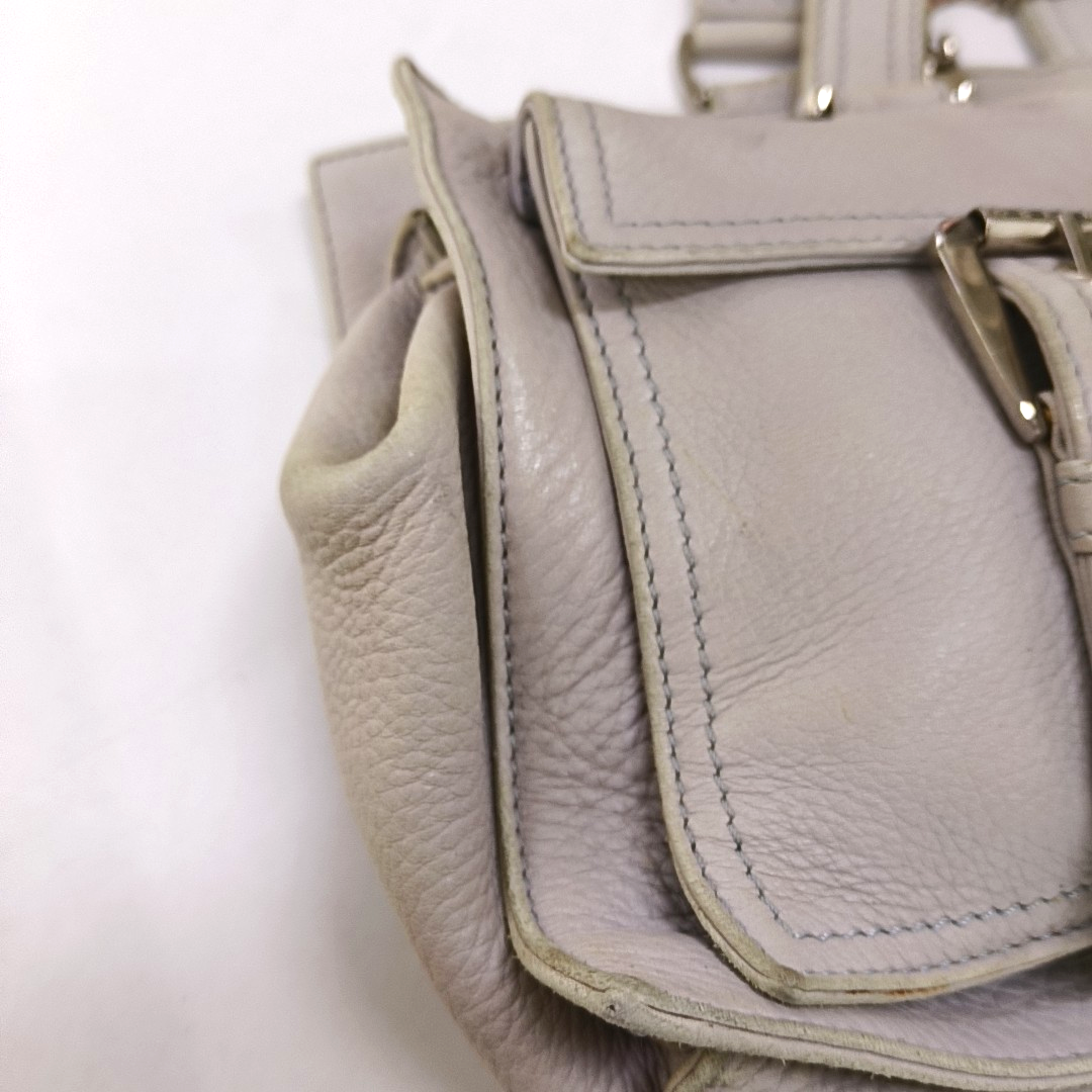 CELINE White Leather Tote Bag Single Shoulder Bag Silver Hardware-(SKU)-947607989