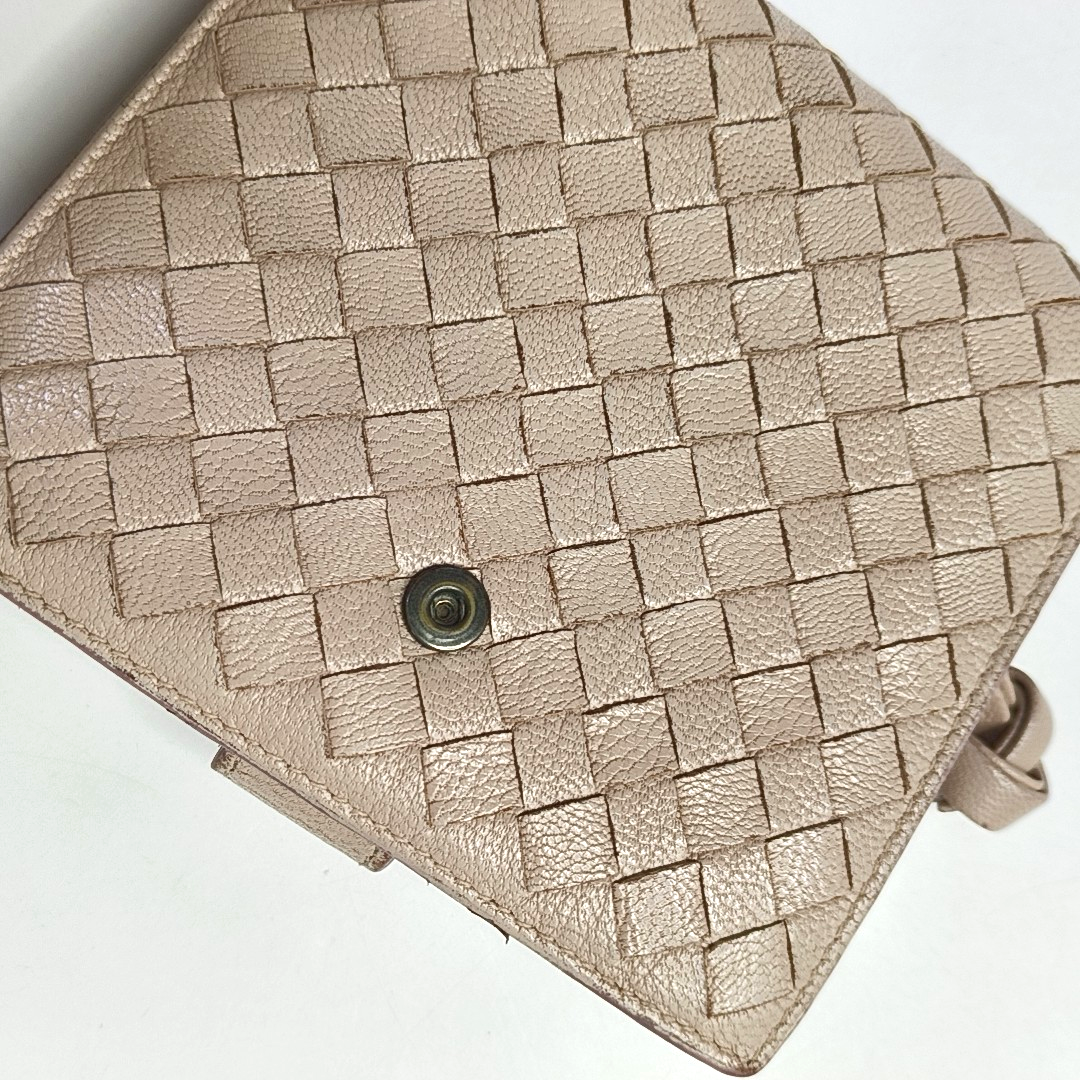 BOTTEGA VENETA Beige Calfskin Woven Wallet Silver Hardware-(SKU)-945922858