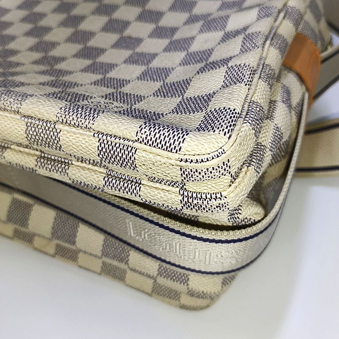 LOUIS VUITTON NAVIGLIO White Coated Canvas Chessboard Plaid Single Shoulder Bag Tote Crossbody Golden hardware-(SKU)-946272112