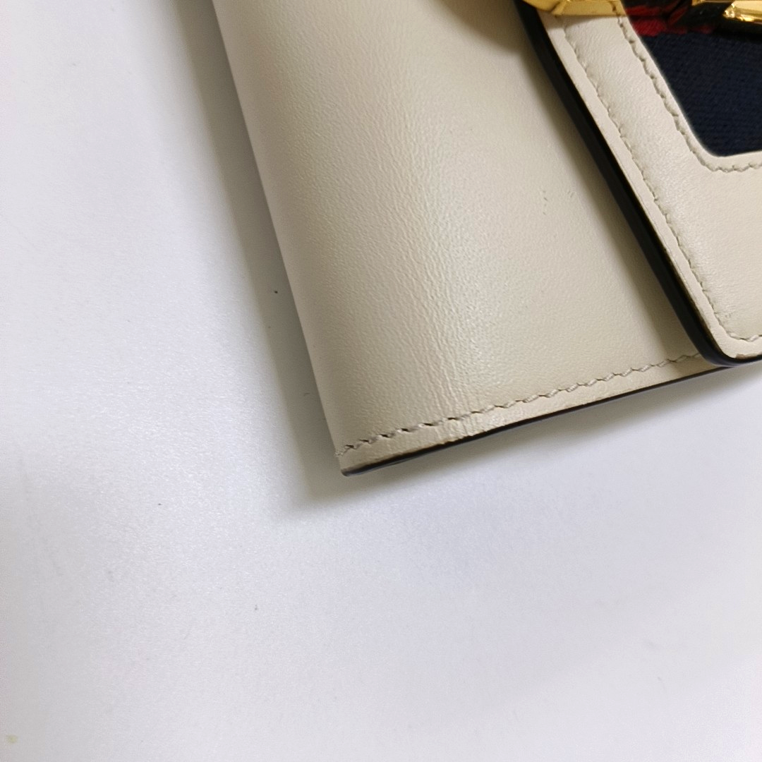 GUCCI Sylvie White Cowhide Striped Strap Serbian Wallet Golden hardware-(SKU)-954989846