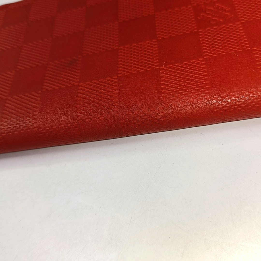 LOUIS VUITTON BRAZZA Orange Cowhide Checkered Logo Wallet Ruthenium color hardware-(SKU)-951249626