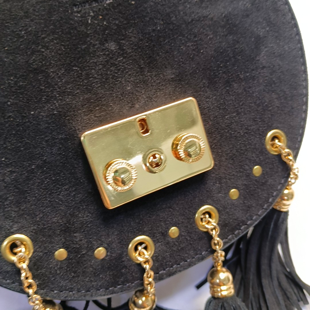 SALAR Black Suede Fringe Single Shoulder Bag Handbag Golden hardware Removable shoulder strap-(SKU)-944442053