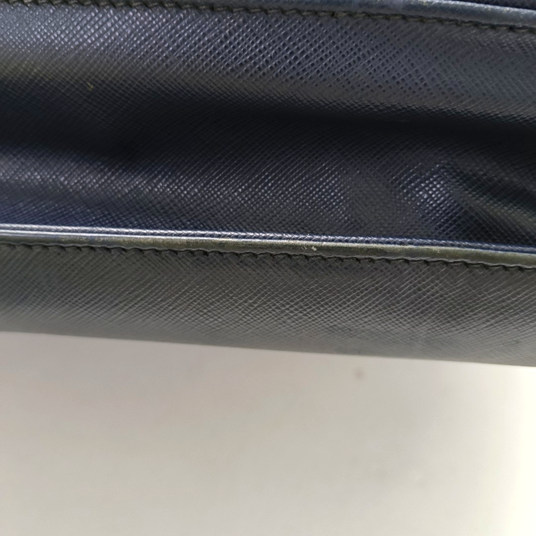 PRADA Dark Blue Leather Handbag Silver Hardware-(SKU)-954413734