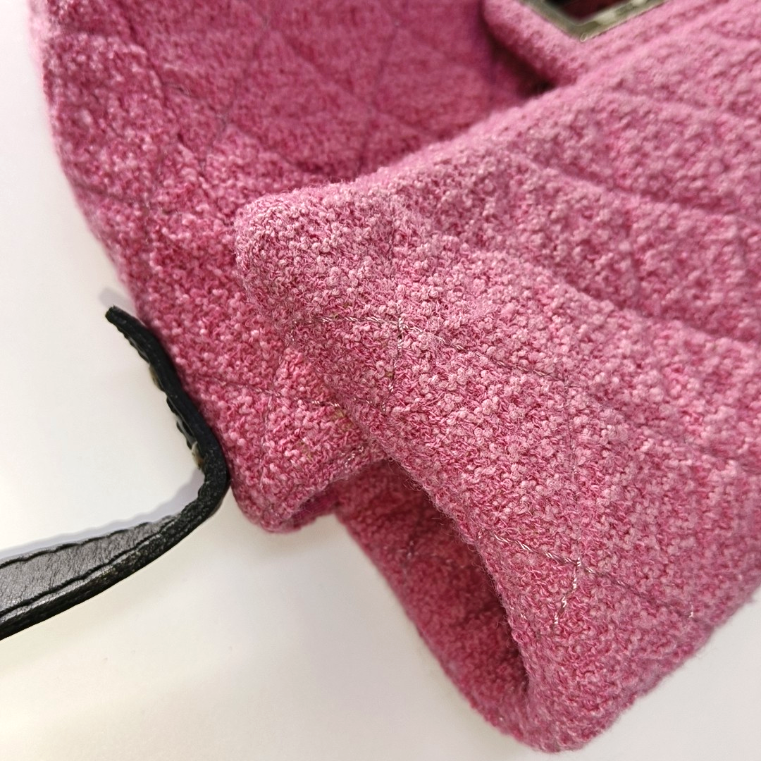 CHANEL 2.55 Maxi Super Large Pink Wool Quilted Matelassé Shoulder Bag Crossbody Bag Rutenium Hardware 13 Clasp-(SKU)-965133439