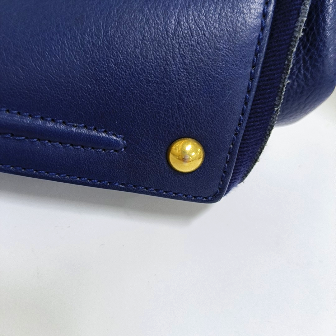 YSL MUSE TWO Dark Blue Cowhide Studs Handbag Golden hardware-(SKU)-939599133