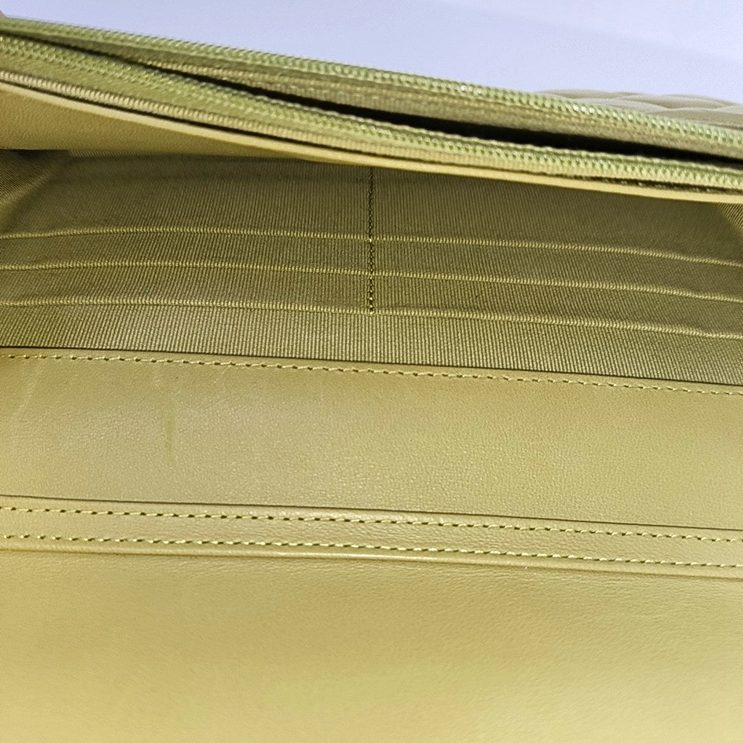 CHANEL WOC Yellow Green Lamb Skin Quilted Single Shoulder Bag Crossbody Bag Golden Hardware-(SKU)-966293271