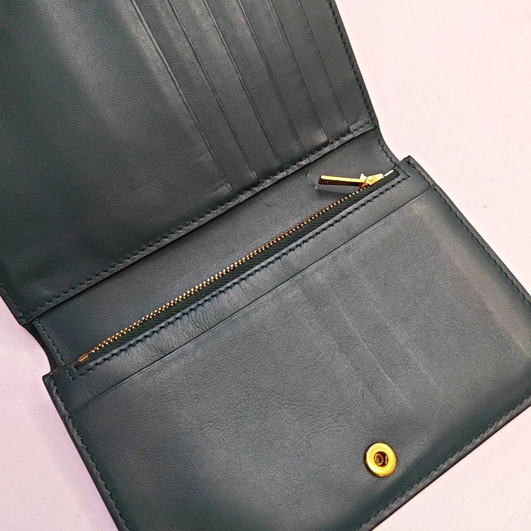 CELINE Green Cowhide Wallet Golden hardware-(SKU)-947043201