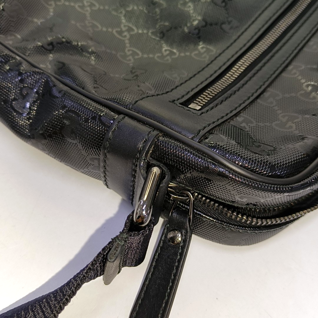 GUCCI Black Coated Canvas Monogrammed Single Shoulder Bag Sling Golden hardware-(SKU)-958447718