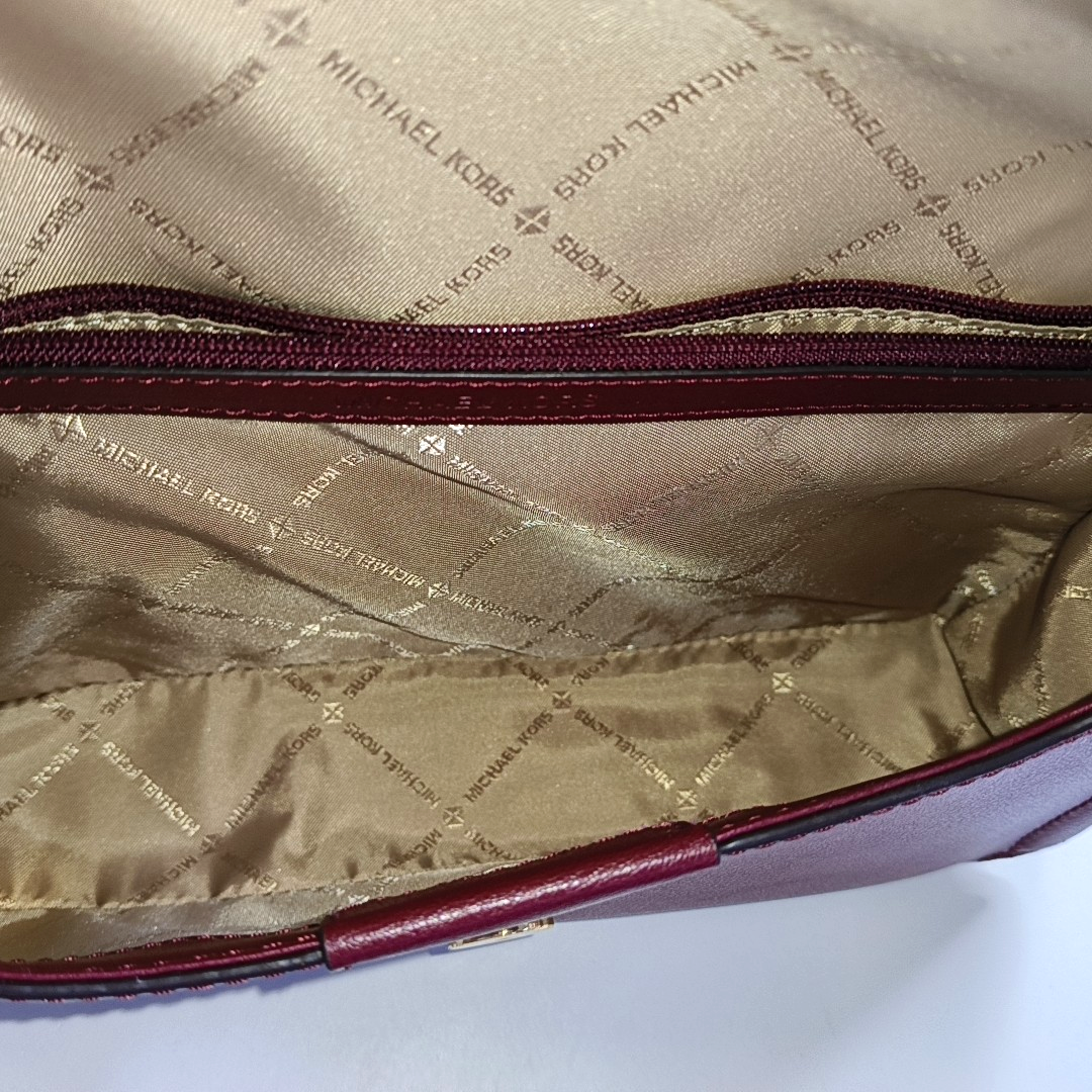 MICHAEL KORS Burgundy Leather Single Shoulder Bag Crossbody Golden hardware Removable shoulder strap-(SKU)-943388056