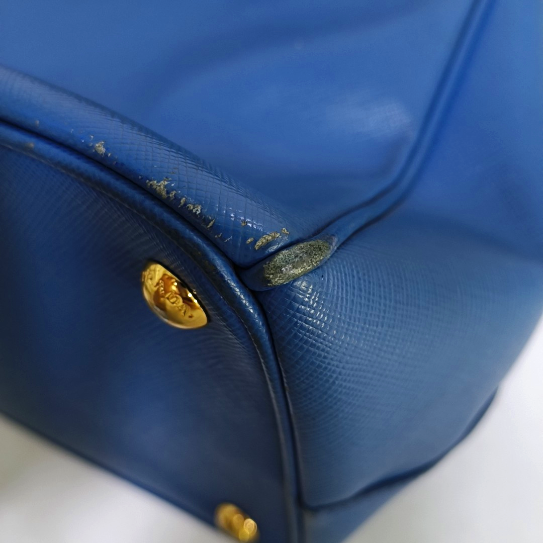 PRADA Galleria Large size Dark Blue Cowhide Logo Crosshatch Killer Bag Single Shoulder Bag Golden hardware Removable shoulder strap-(SKU)-959580601