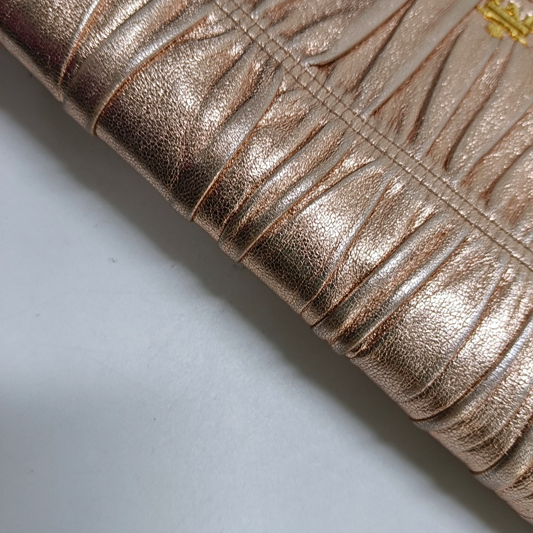 PRADA Rose Gold Sheepskin Quilted Wallet Golden hardware-(SKU)-959285692