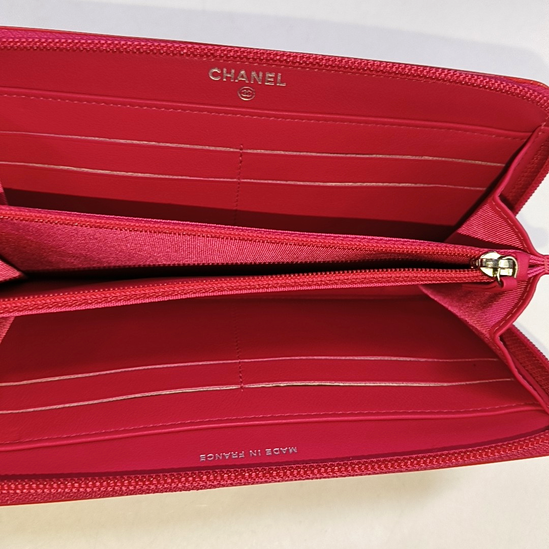 CHANEL CIRCLED CC Pink Red Patent Leather Wallet Silver Hardware 17nan-(SKU)-951860808