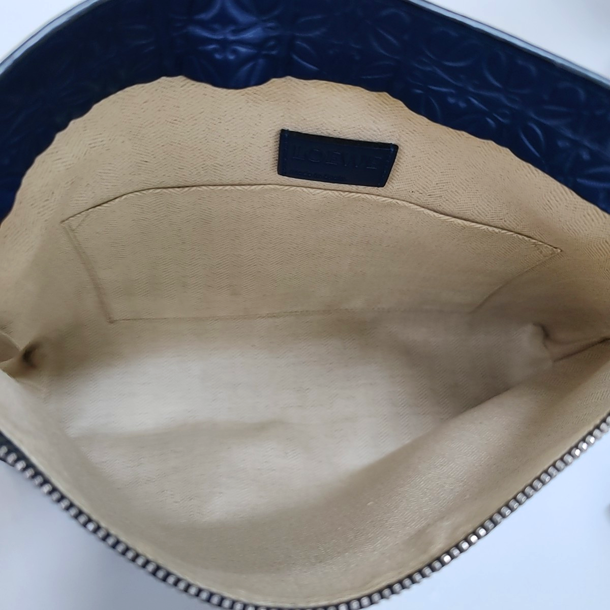 LOEWE T Pouch Blue Calfskin Monogrammed Handbag Golden hardware-(SKU)-957656312