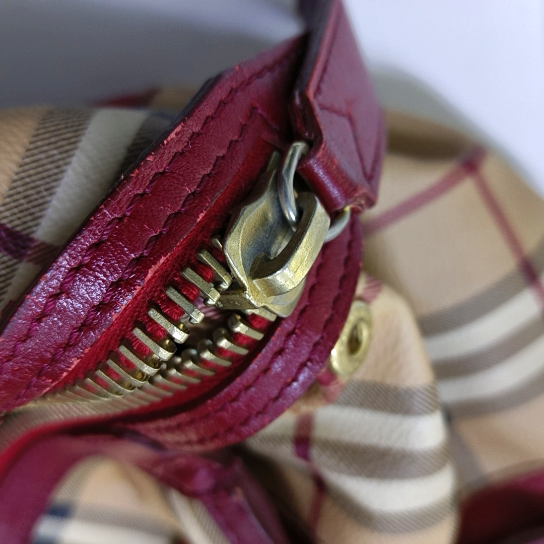 BURBERRY Red Coated Canvas Warhorse Plaid Single Shoulder Bag Golden hardware Removable shoulder strap-(SKU)-948483187
