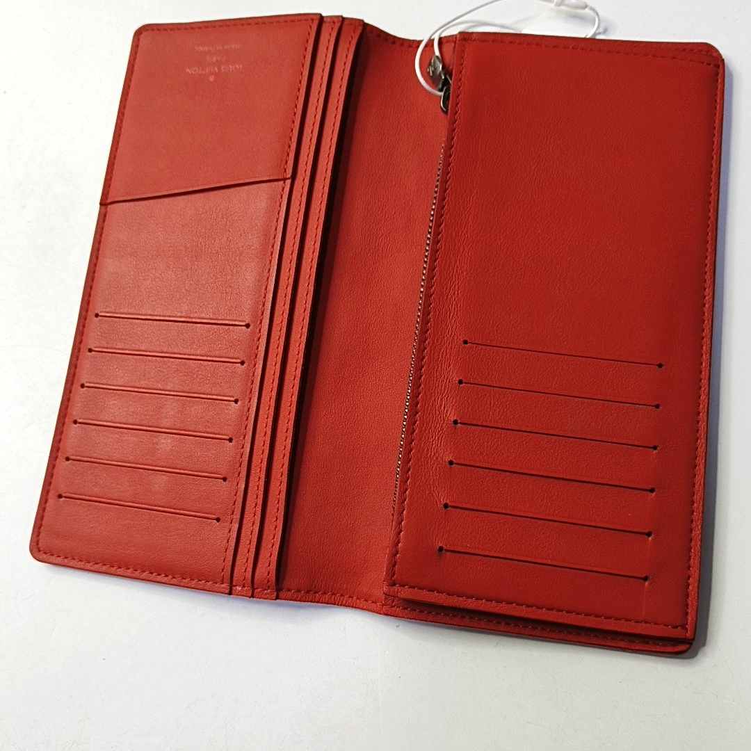 LOUIS VUITTON BRAZZA Orange Cowhide Checkered Logo Wallet Ruthenium color hardware-(SKU)-951249626