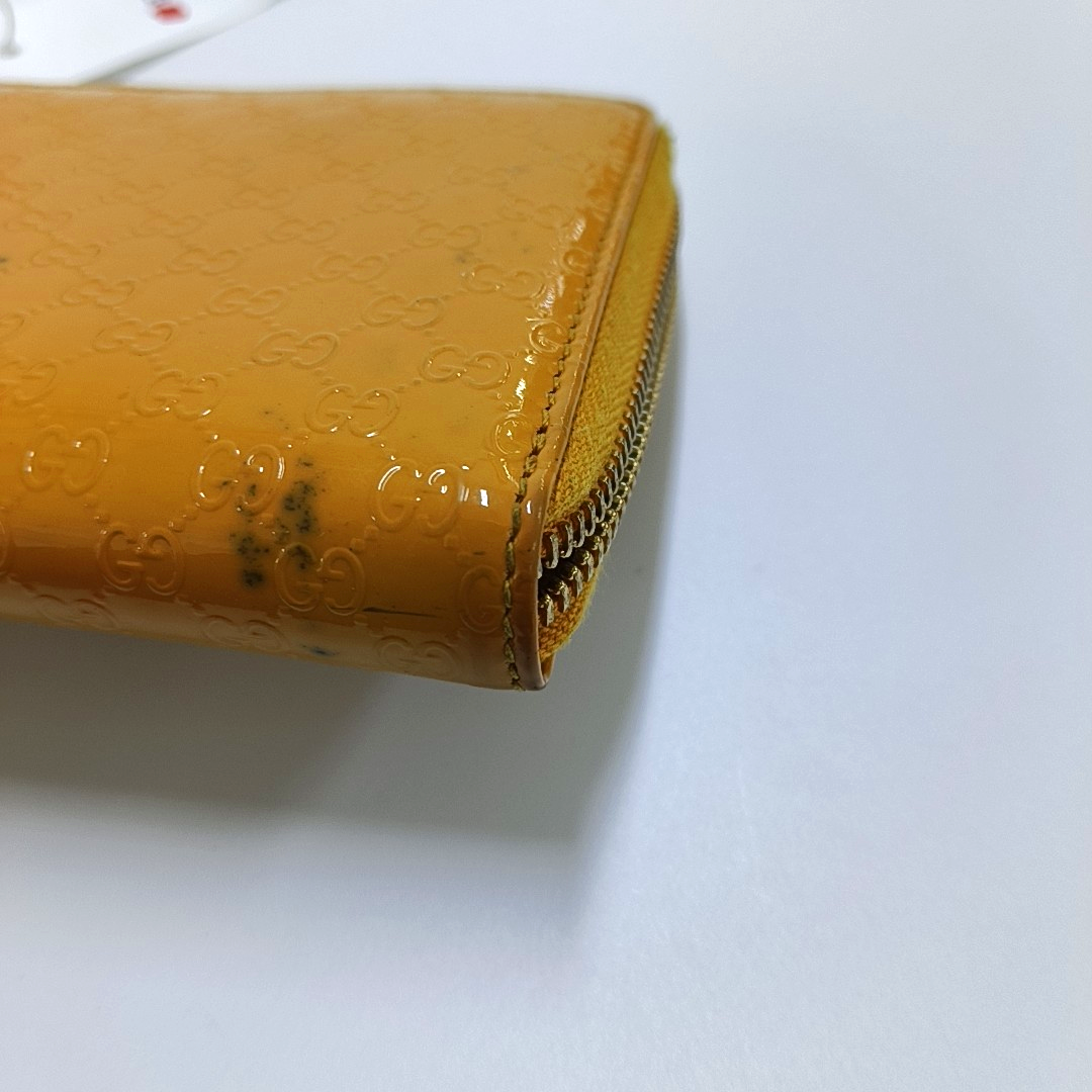 GUCCI Microguccissima Yellow Patent Leather Monogrammed Embossed Wallet Golden hardware-(SKU)-953012842