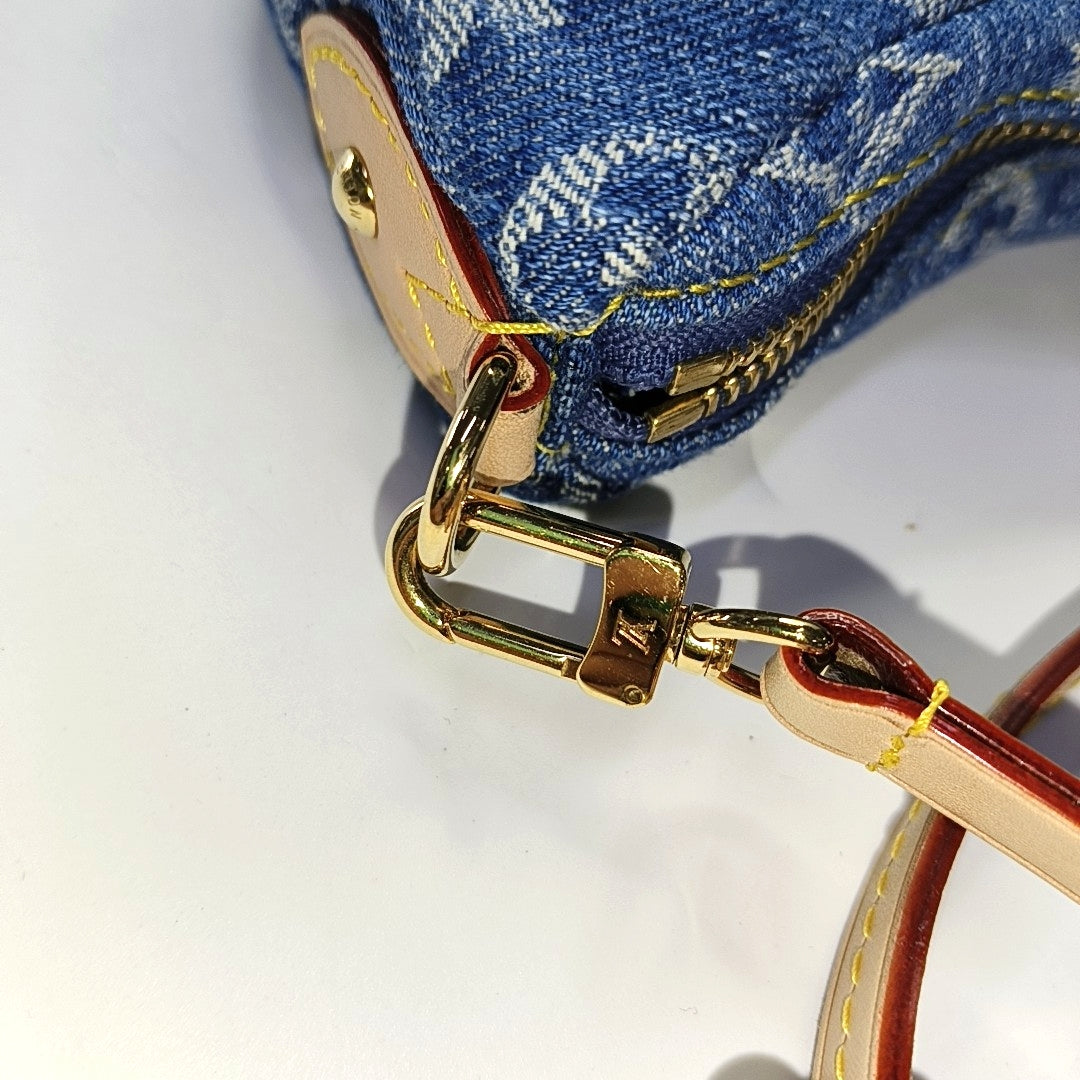 LOUIS VUITTON POCHETTE VALLEY Blue Denim Monogram Jacquard Handbag Shoulder Bag Gold Hardware Detachable Strap-(SKU)-969614948