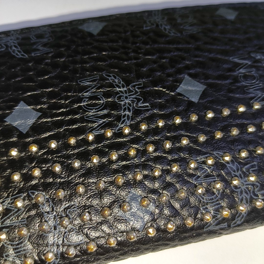 MCM Black Coated Canvas Stud Wallet Silver Hardware-(SKU)-938652403