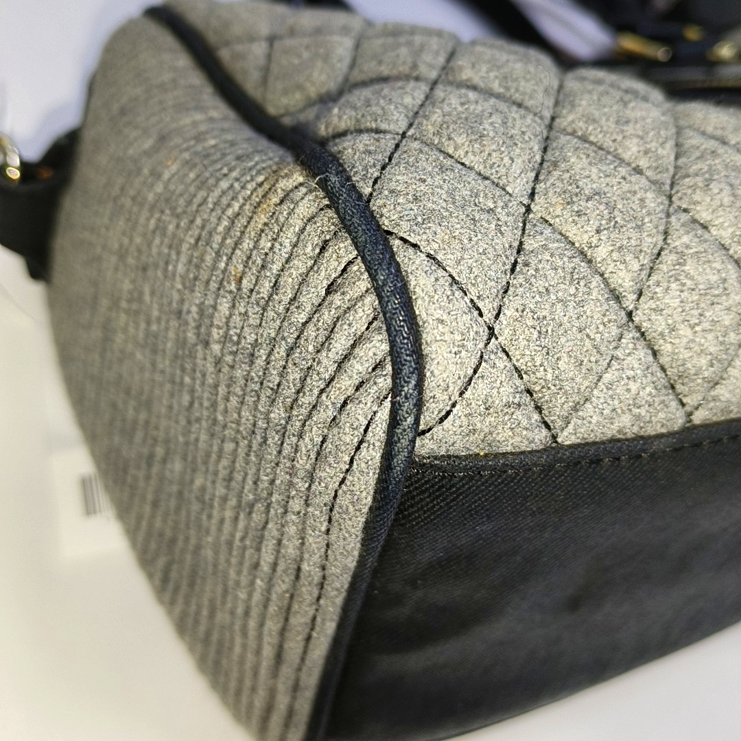 DIESEL Gray Fabric Quilted Single Shoulder Bag Golden hardware Removable shoulder strap-(SKU)-938079464