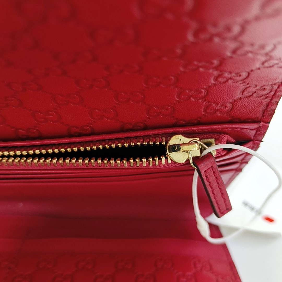 GUCCI Red Cowhide Monogrammed Embossed Wallet Golden hardware-(SKU)-959925038