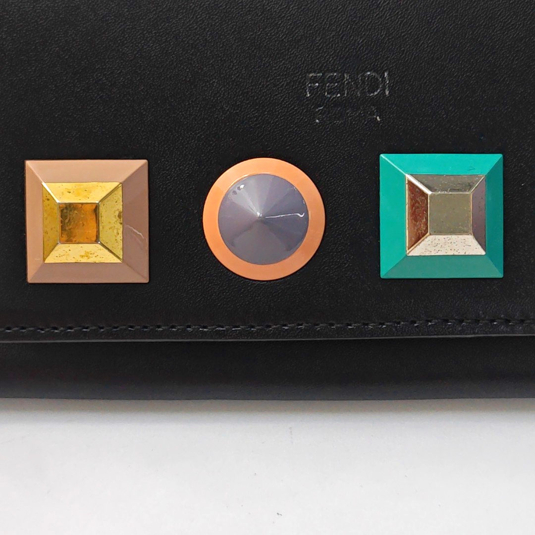 FENDI Monster Black Leather Studs Single Shoulder Crossbody Bag Silver Hardware Removable shoulder strap-(SKU)-953618573
