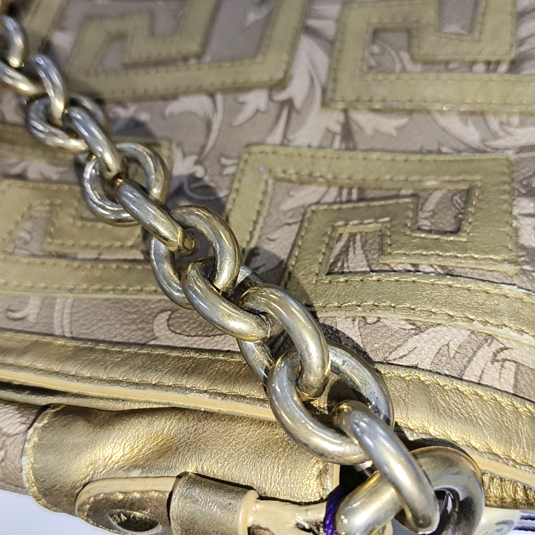 VERSACE Brown Coated Canvas Quilted Single Shoulder Bag Golden hardware-(SKU)-13724290