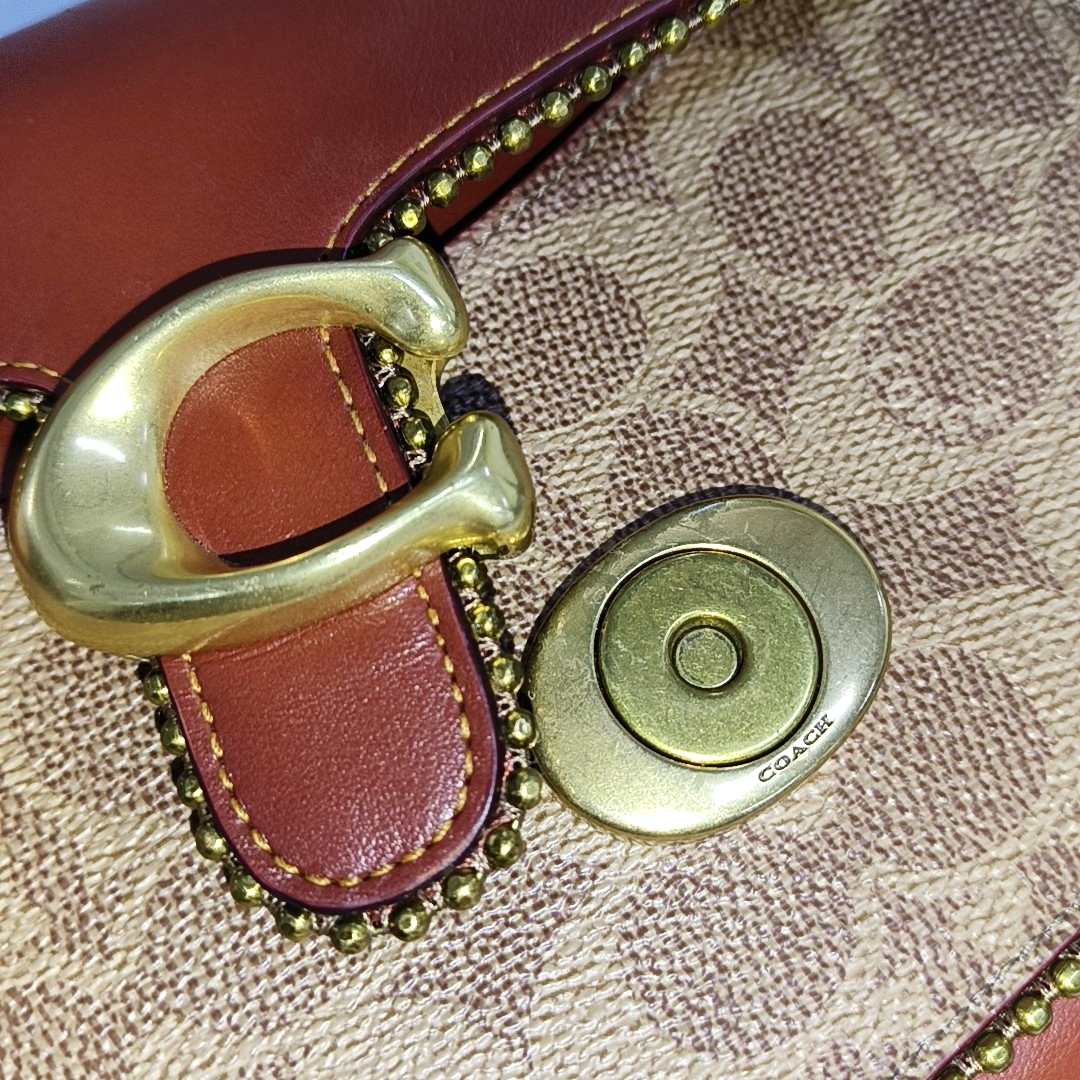 COACH TABBY Red Cowhide Monogram Studs Handbag Golden hardware-(SKU)-941273975