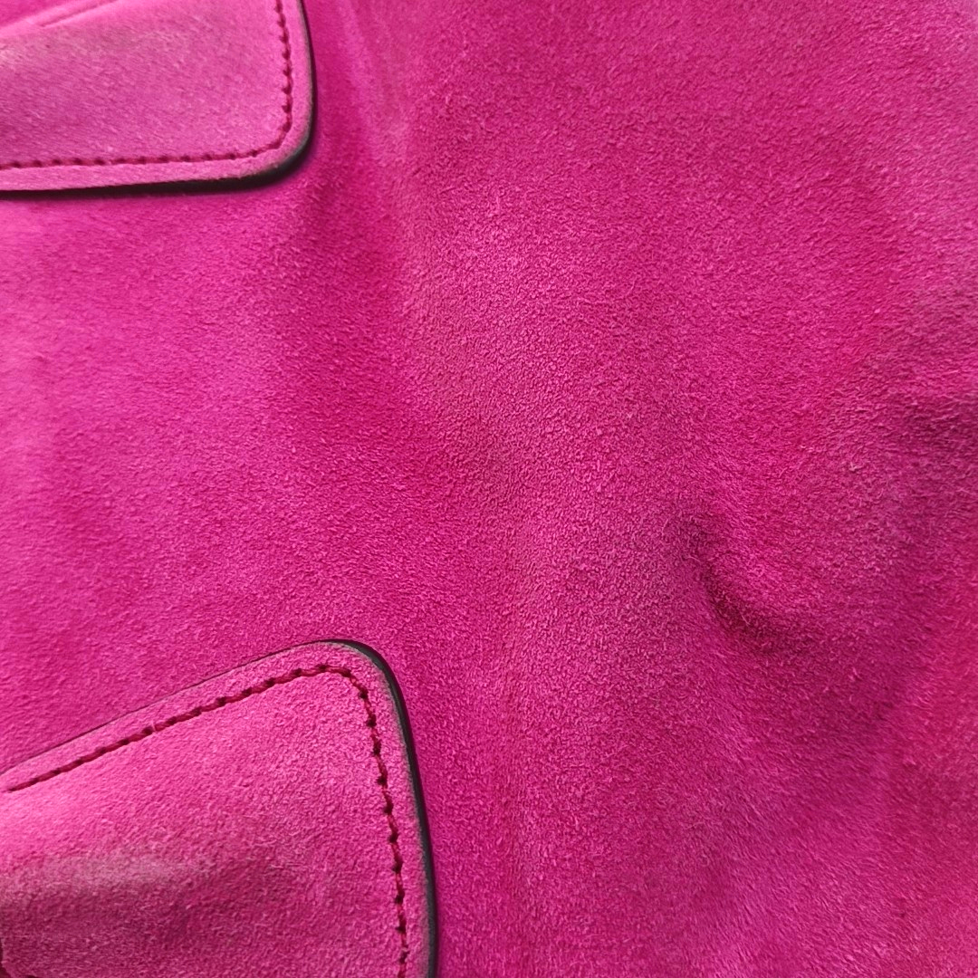 PRADA Pink Suede Logo Single Shoulder Bag Crossbody Tote Silver Hardware Removable shoulder strap-(SKU)-956356987