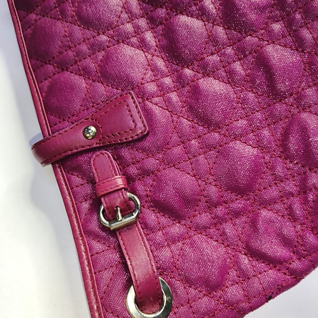 DIOR Panarea Cerise Coated Canvas Weave Pattern Jacquard Single Shoulder Bag Handbag Silver Hardware-(SKU)-954096914