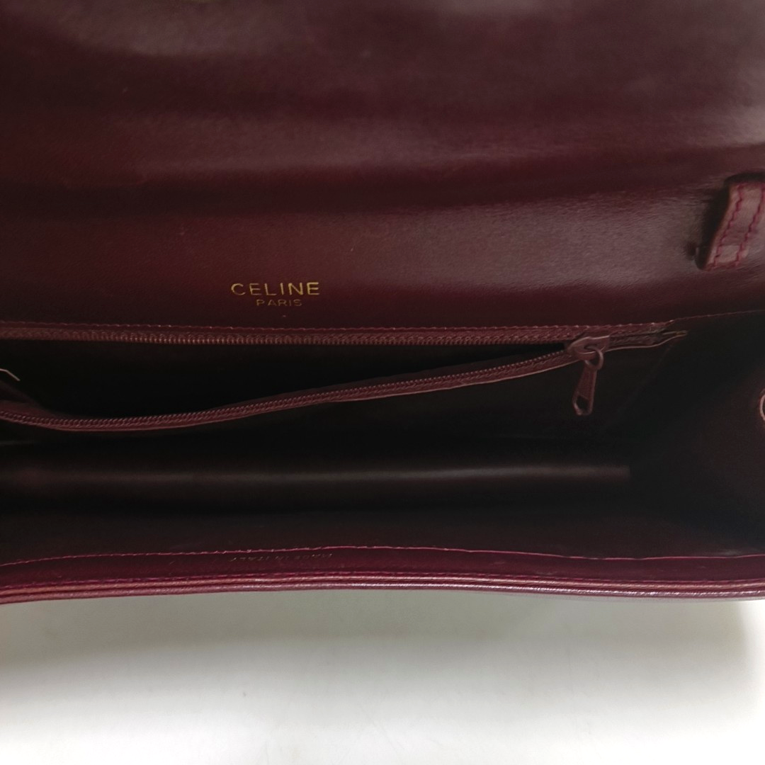CELINE Burgundy Leather Single Shoulder Bag Golden hardware Removable shoulder strap-(SKU)-954657599