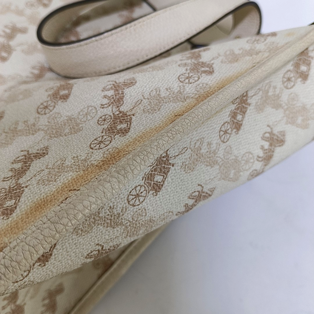 COACH FIELD White Coated Canvas Carriage Single Shoulder Bag Crossbody Handbag Golden hardware Removable shoulder strap-(SKU)-940671744