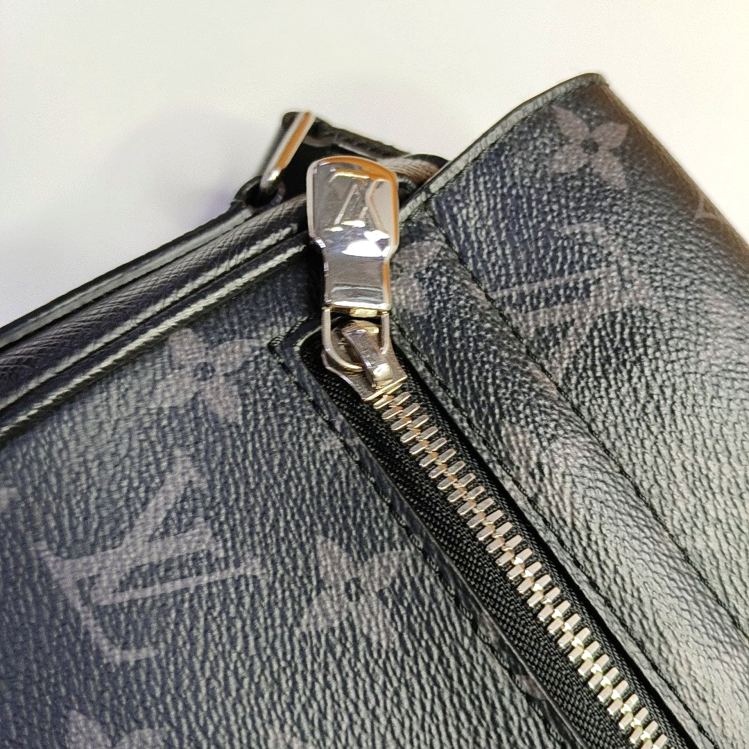 LOUIS VUITTON TAIGARAMA Black Coated Canvas Monogram Tote Shoulder Bag with Silver Hardware-(SKU)-965640486