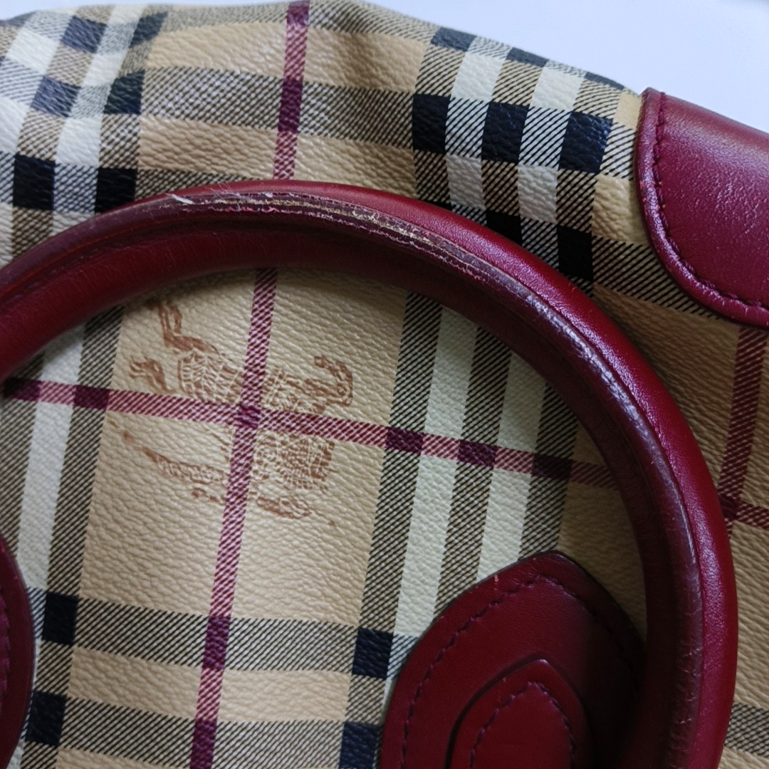 BURBERRY Red Coated Canvas Warhorse Plaid Single Shoulder Bag Golden hardware Removable shoulder strap-(SKU)-948483187