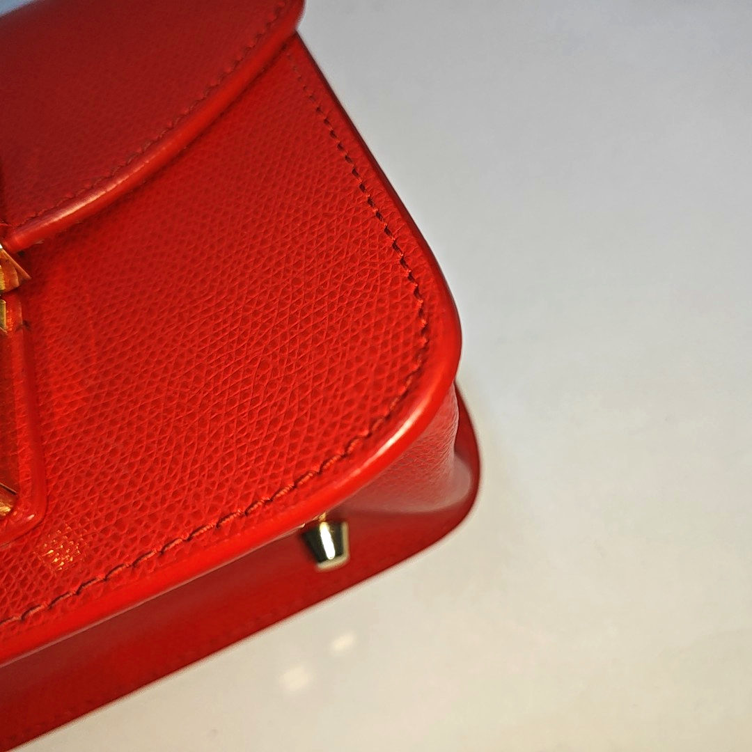FURLA Red Leather Rivets Shoulder Bag Crossbody Bag Golden hardware-(SKU)-940159731
