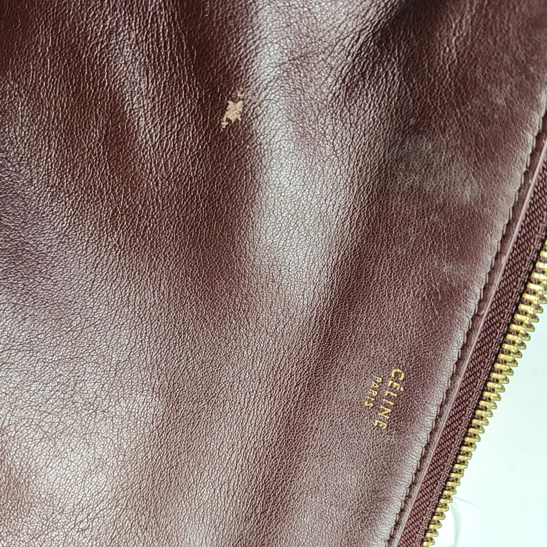 CELINE TRIO Small size Burgundy Lamb Skin Single Shoulder Bag Crossbody Golden hardware-(SKU)-952278283