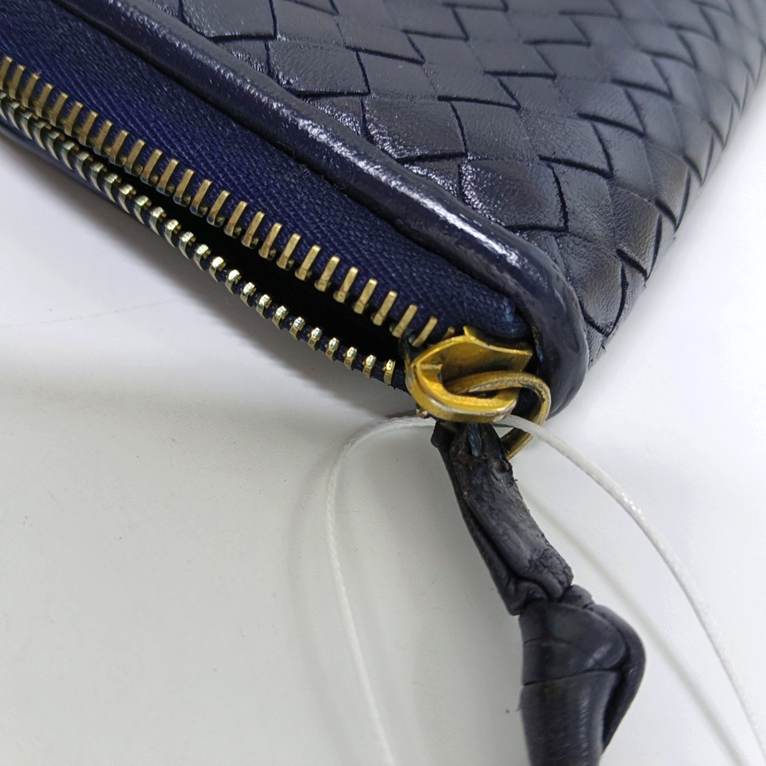 BOTTEGA VENETA Veneta Navy Blue Cowhide Braided Wallet Black hardware-(SKU)-943401701