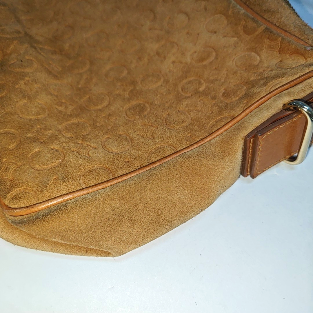 CELINE Brown Suede Leather Embossed Single Shoulder Bag Golden hardware Removable shoulder strap-(SKU)-940050466
