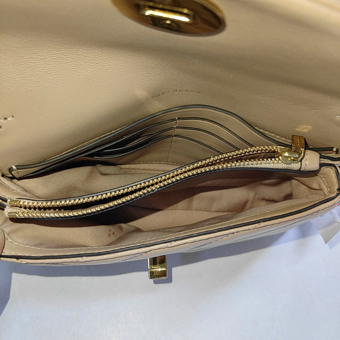 TORY BURCH Kira Khaki Leather Quilted Crossbody Single Shoulder Bag Golden hardware-(SKU)-940032419