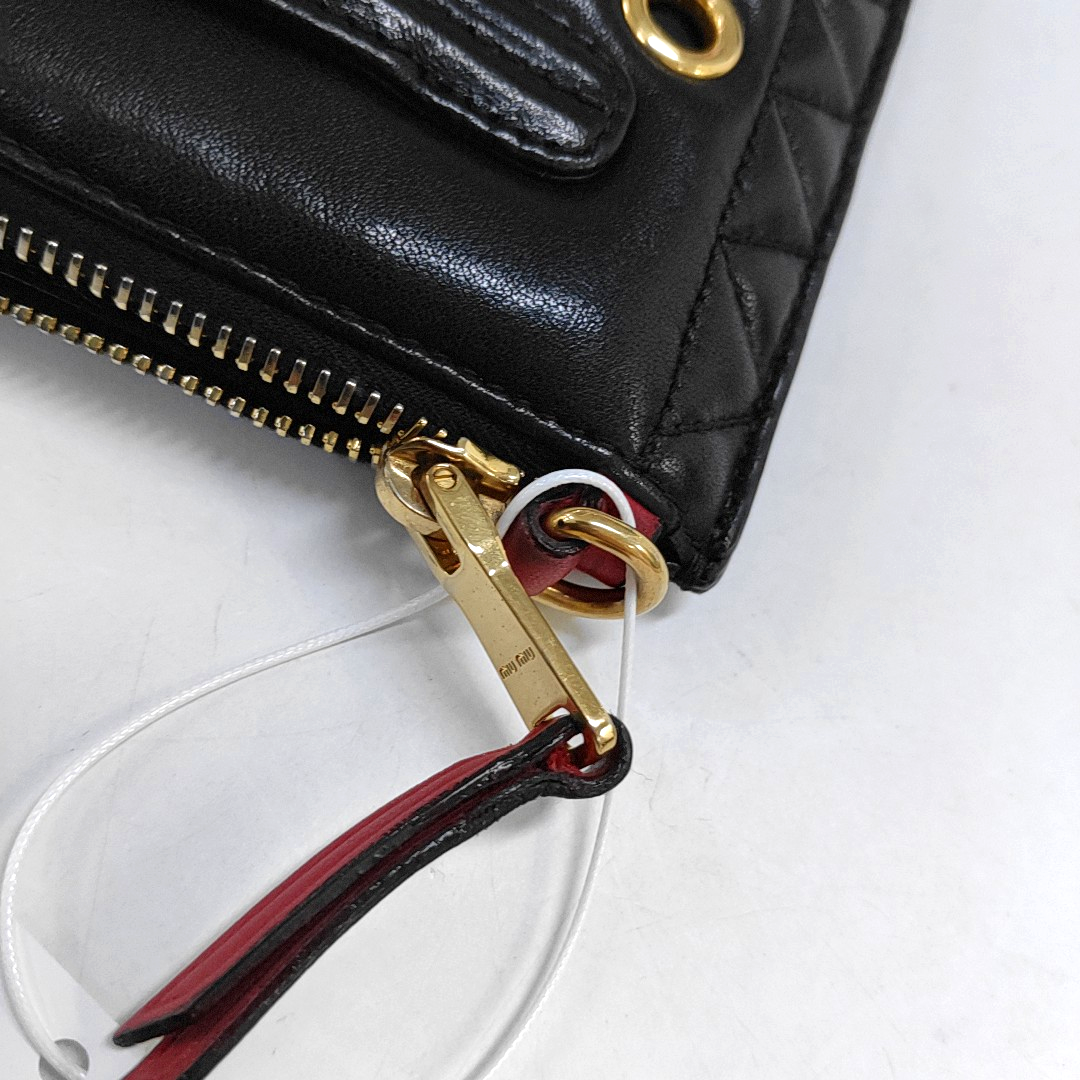 Miu Miu Black Sheepskin Quilted Studs Crossbody Shoulder Bag Clutch Golden hardware Removable shoulder strap-(SKU)-949793506