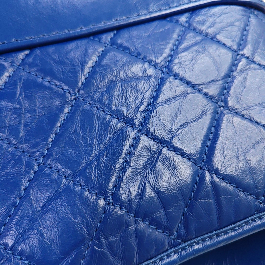 CHANEL GABRIELLE Small size blue leather quilted diamond crossbody bag single shoulder bag handbag golden silver ruthenium hardware 29 opening detachable shoulder strap-(SKU)-951676219