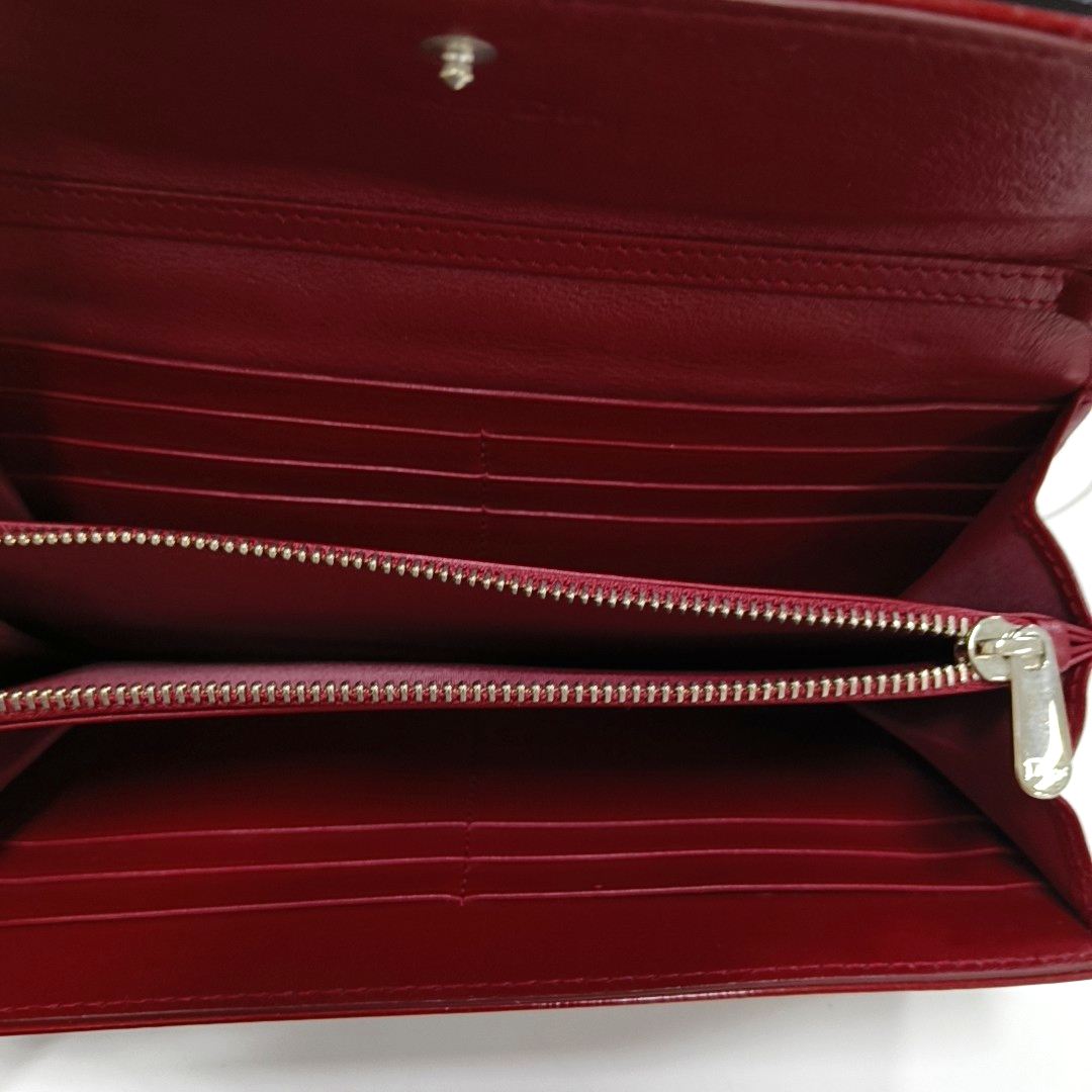 DIOR Lady Dior Burgundy Patent Leather Basketweave Stitched Wallet Golden hardware-(SKU)-950463180