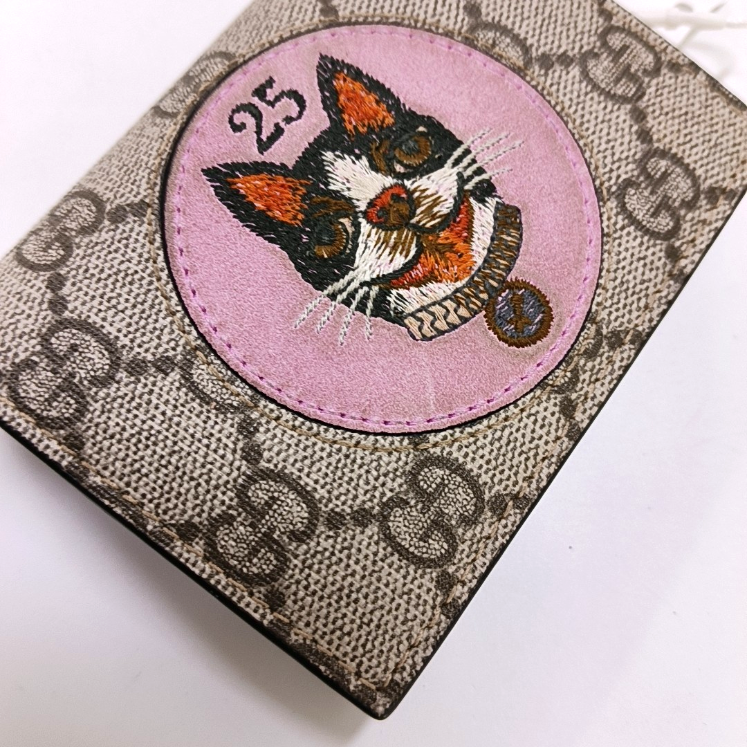 GUCCI GG Supreme Beige Coated Canvas Old Flower Embroidered Card Bag Golden hardware-(SKU)-960573589